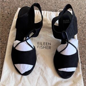 Eileen Fisher Womens DOE Tumbled Nubuck Heeled Sandals Black size 10